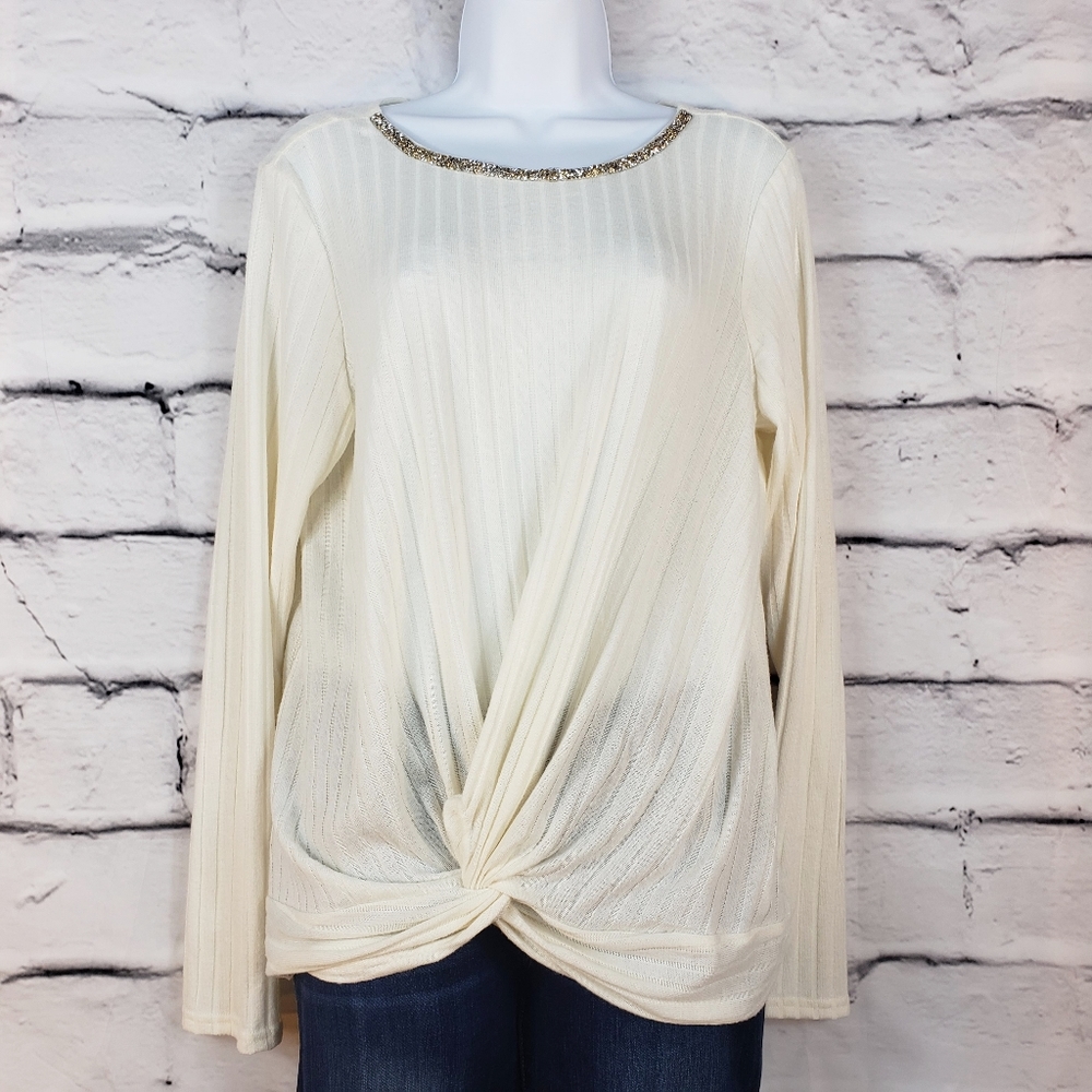 Juicy Couture Cream Rhinestone Jewel Sweater Sz L